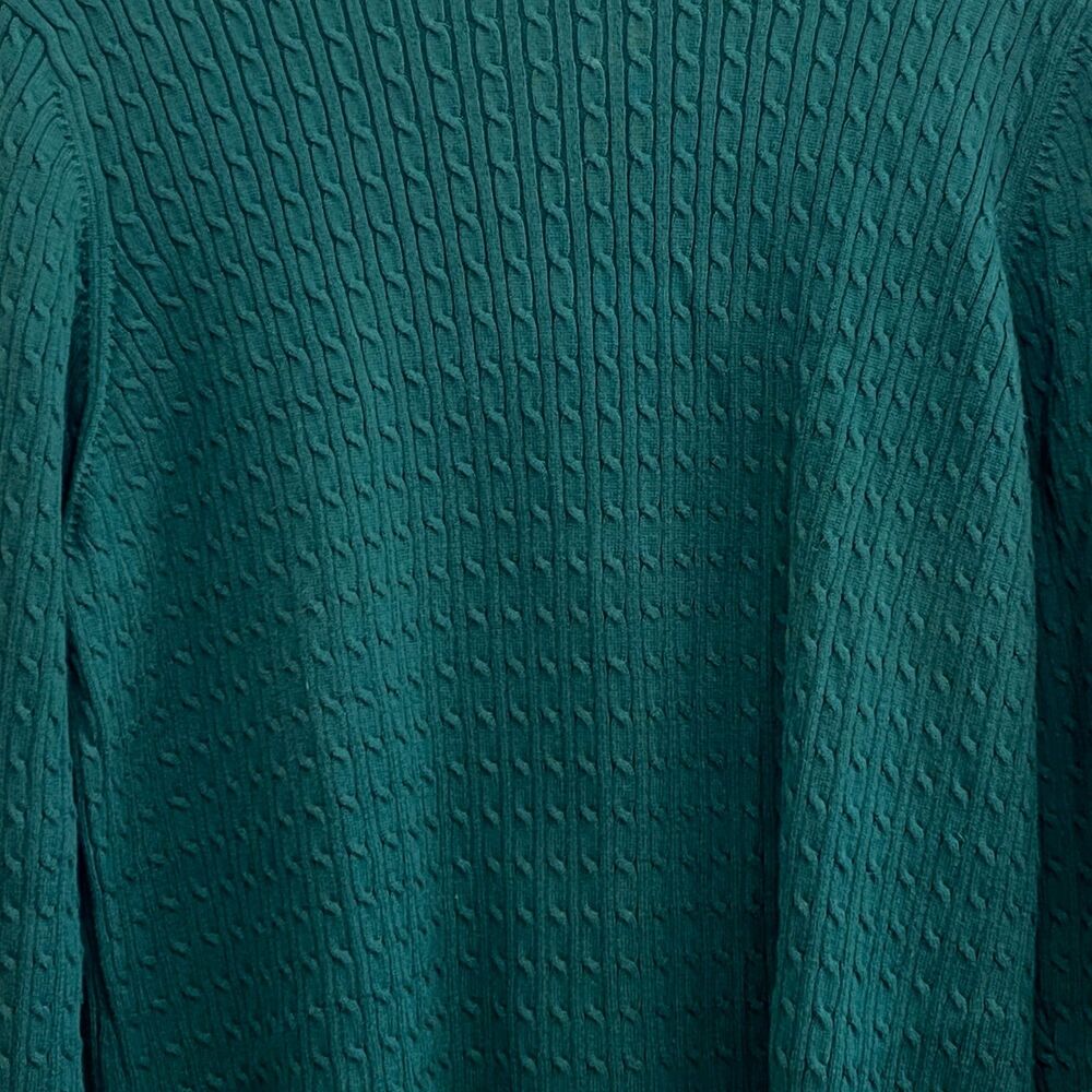 Lands End Cable Knit Sweater Green Cotton Knit Pullover Preppy Classic Size 1X - Picture 2 of 10